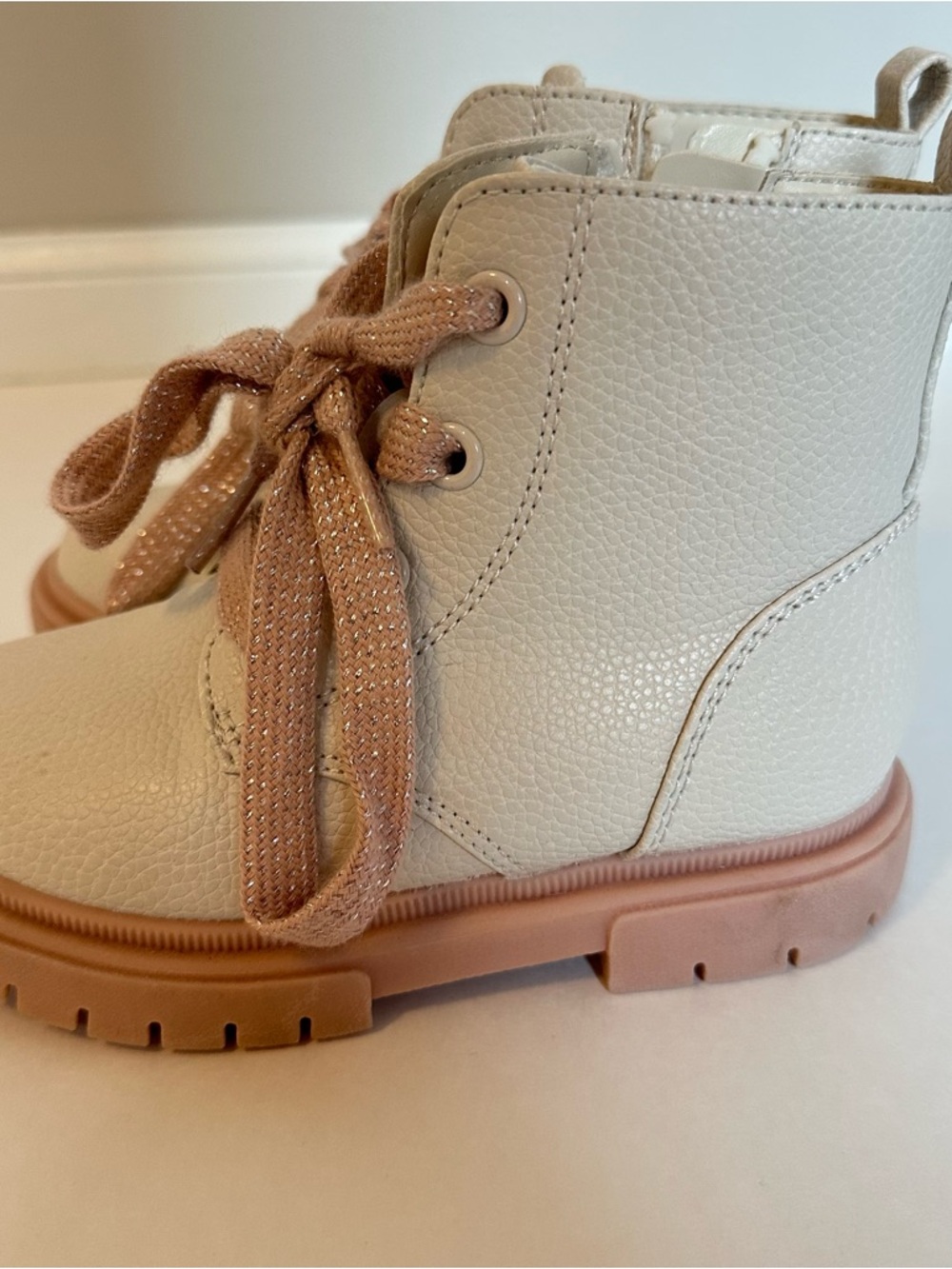 Cat & Jack Amaya Lace‑Up Combat Boots Ivory Pink Glitter Laces Girls Size 9‎ - Picture 4 of 10
